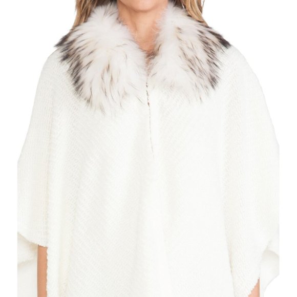 Alice + Olivia Fur Collar Poncho Shawl Open Sweater - Picture 4 of 7